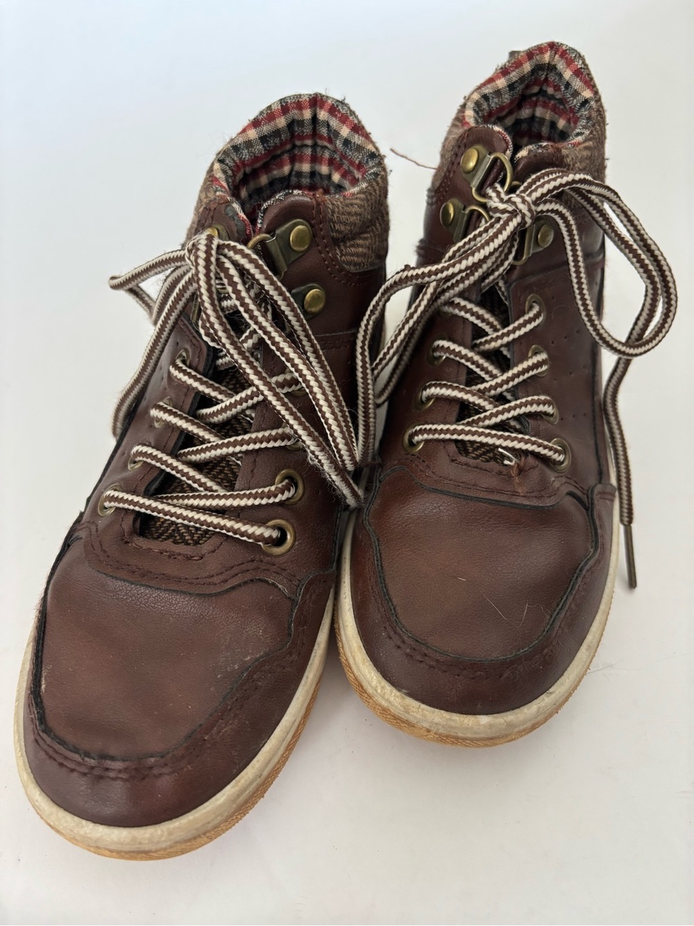 Kids Brown Lace-Up Leather Boot Sneakers